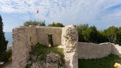 Genoese Castle stone towers with Black Sea view