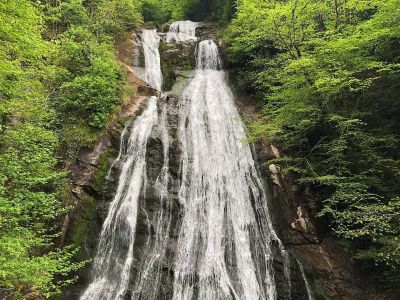Duzce Waterfalls wide view of the cascading waters descending