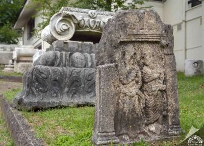 Ancient column with Corinthian capital in the Konuralp Museum open-air exhibition