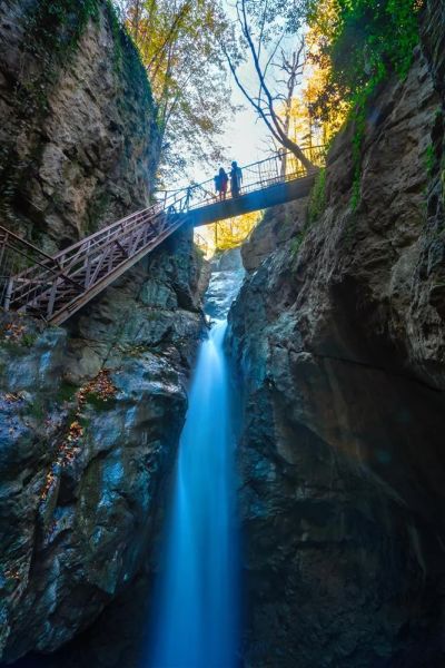 Samandere Waterfall Nature Monument blue bridge and deep canyon
