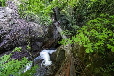 Samandere Waterfall Nature Monument metal stairs and cascade