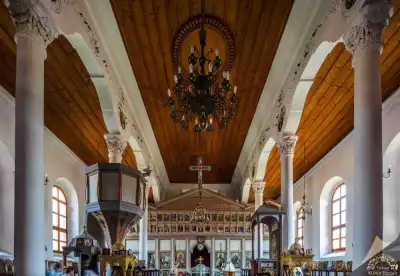 Golden embroidered iconostasis inside Sweti George Bulgarian Church