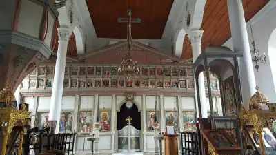 Sweti George Bulgarian Church wooden ceiling and columned nave