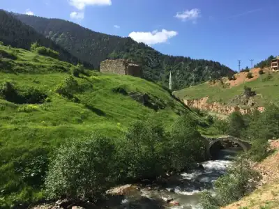 Çakrak Kilisesi ve Köprüsü yeşil vadi içinde köprü