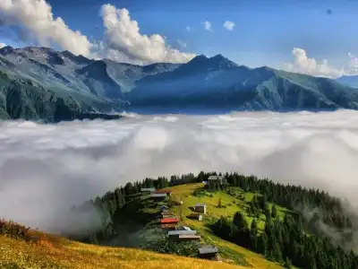 Sis Dağı Yaylası kayalık vadide akan dere ve yeşil orman