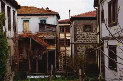 Zeytinlik Semti'nde bitki örtüsüyle çevrili eski konak