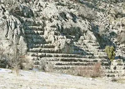 Malos Ruins stone steps close-up detail view