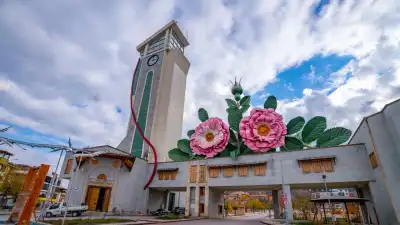 Daylight view of the modern building and clock tower at the Prof. Dr. Turan Yazgan Ethnography Museum