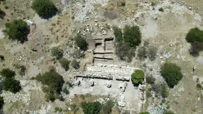 Timbriada Ancient City aerial view excavation area