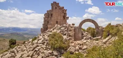 Zengibar Castle (Isaura Ancient City) pyramidal structure and arched entrance